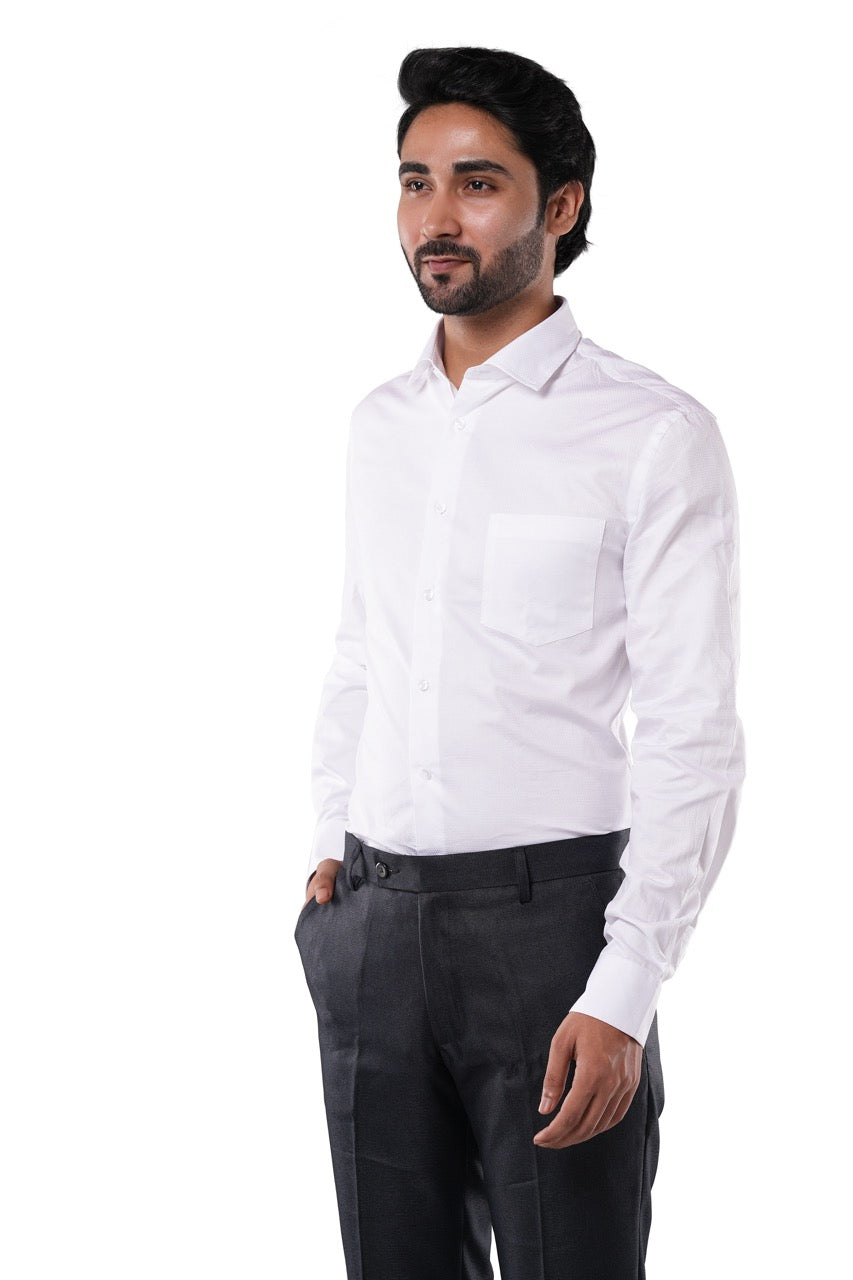 Prime White Pixel Dobby Formal Shirt