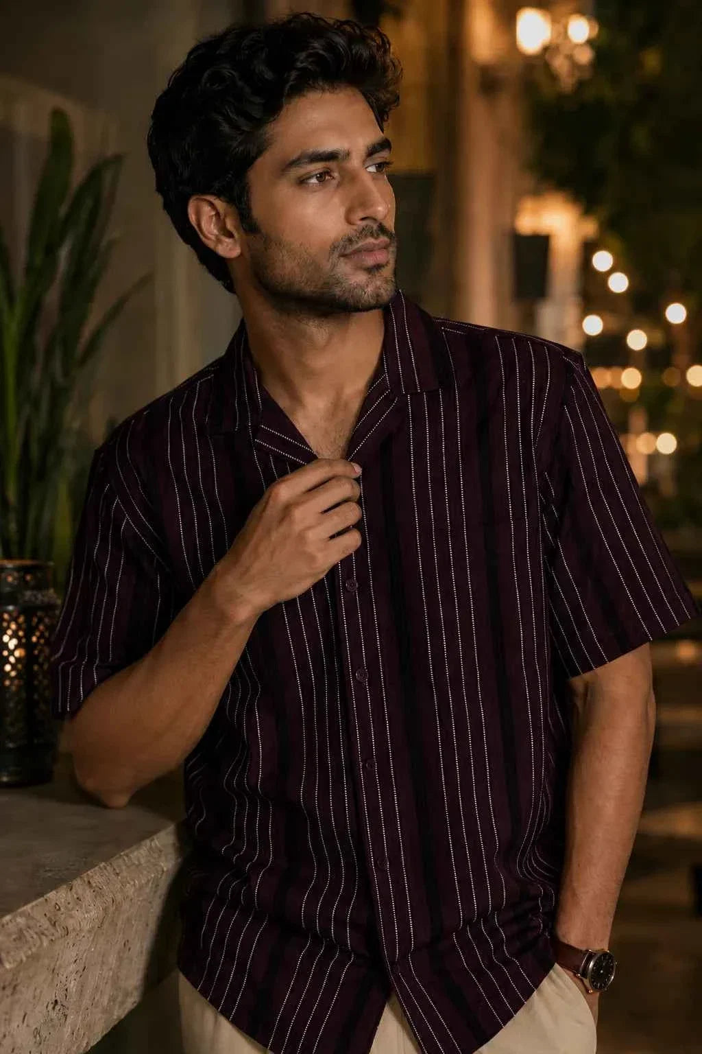 Bordeaux Maroon Jacquard Casual Shirt