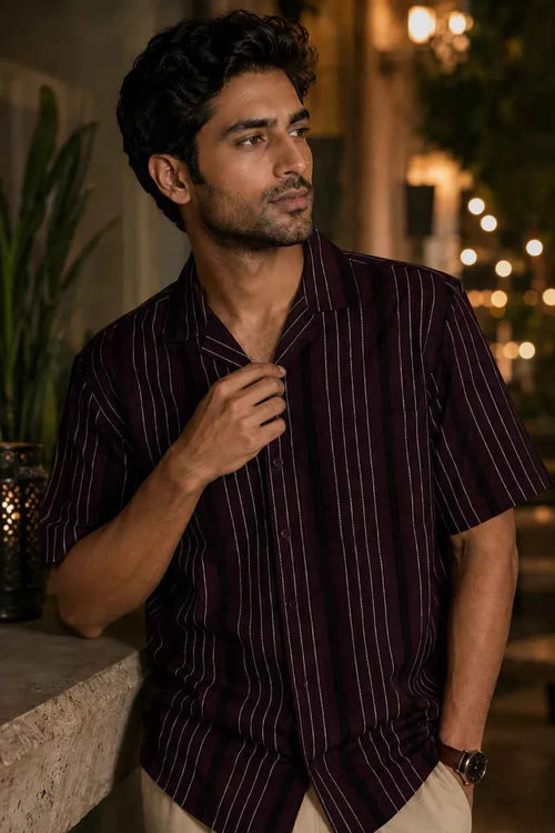 Bordeaux Maroon Jacquard Casual Shirt