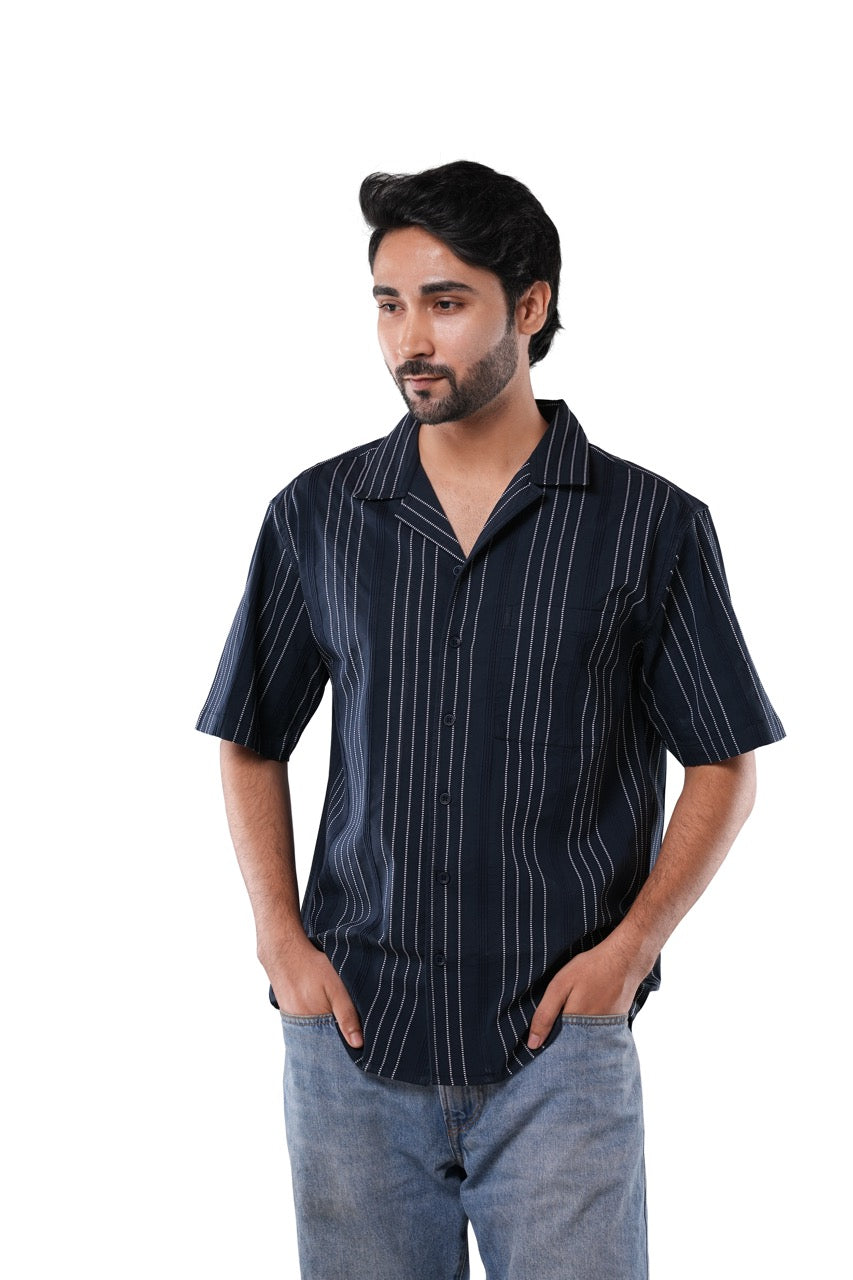 Deep Navy Jacquard Casual Shirt