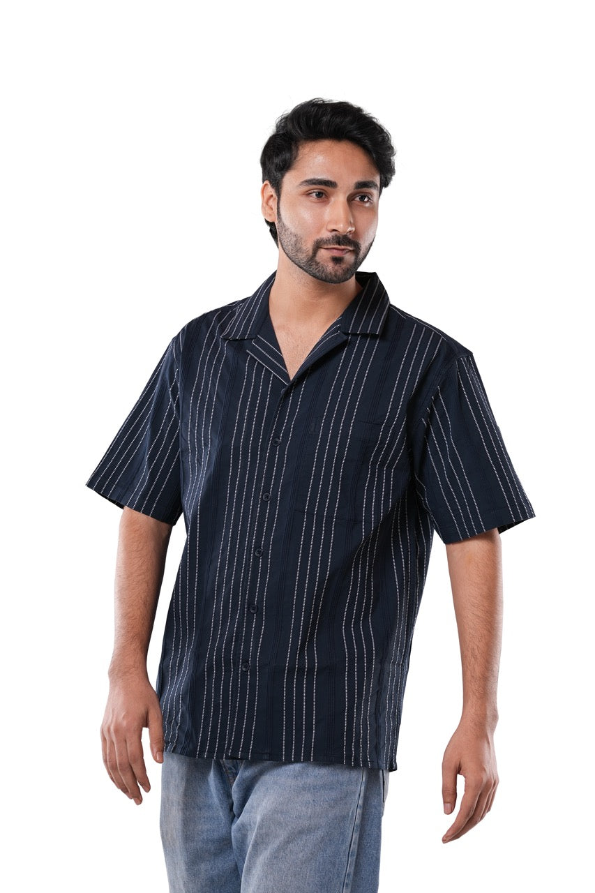 Deep Navy Jacquard Casual Shirt