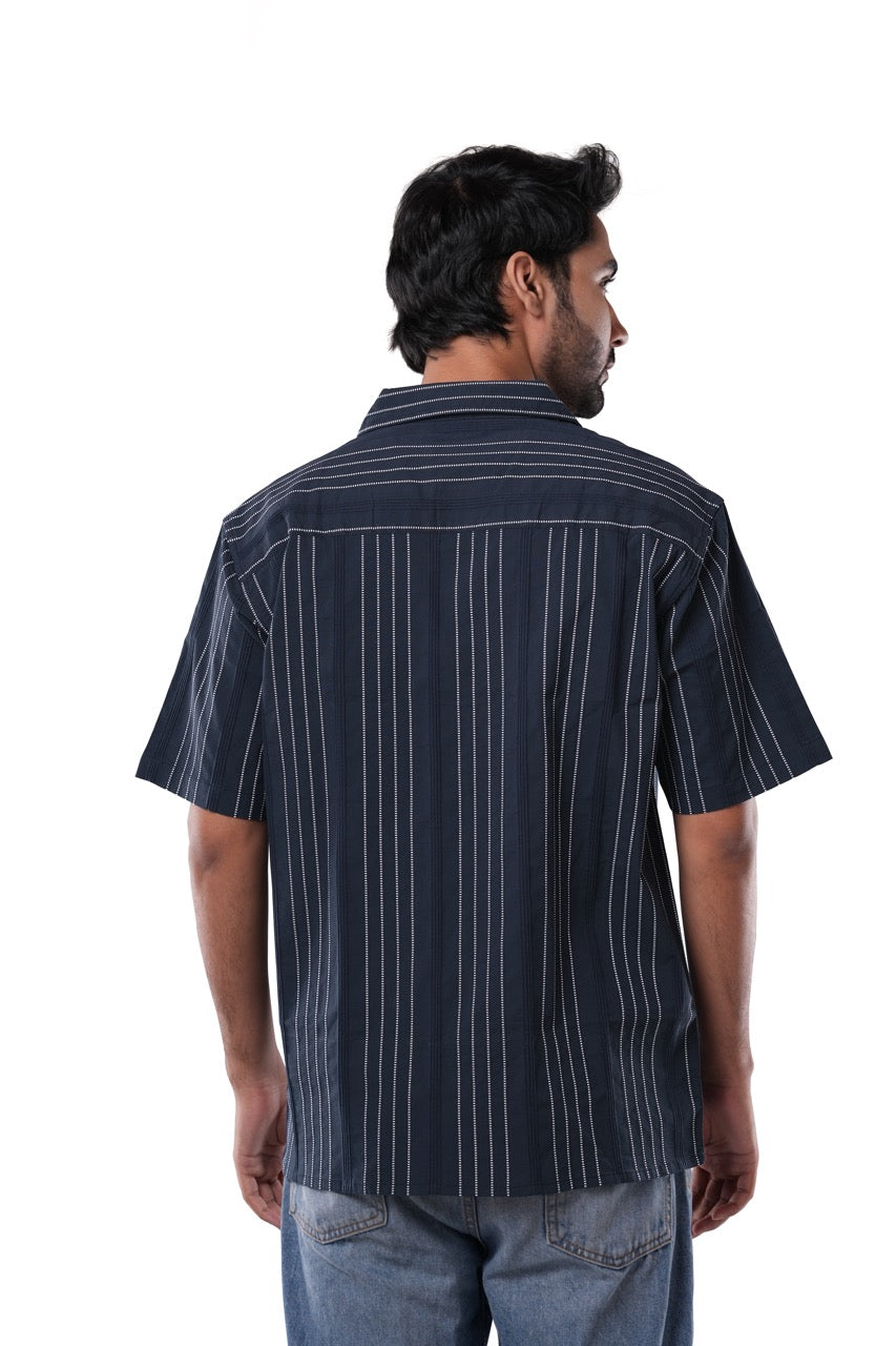 Deep Navy Jacquard Casual Shirt