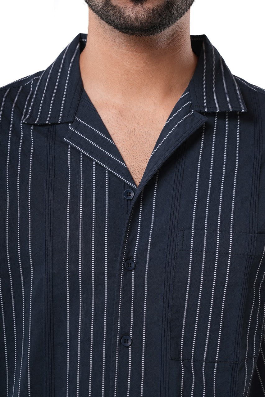 Deep Navy Jacquard Casual Shirt