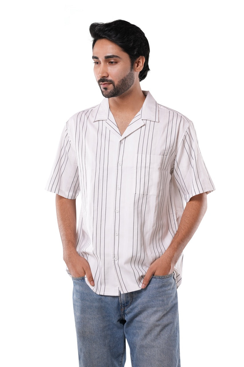 Ivory White Jacquard Casual Shirt