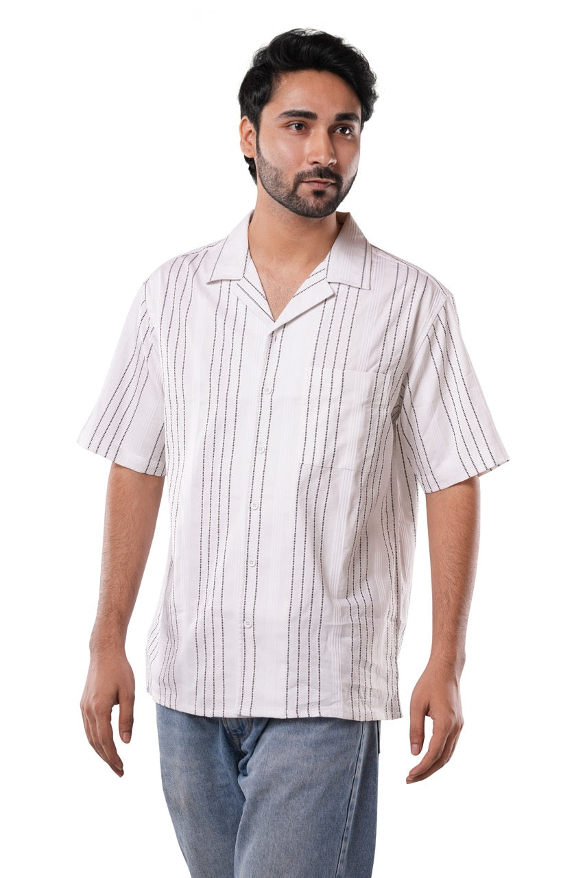Ivory White Jacquard Casual Shirt
