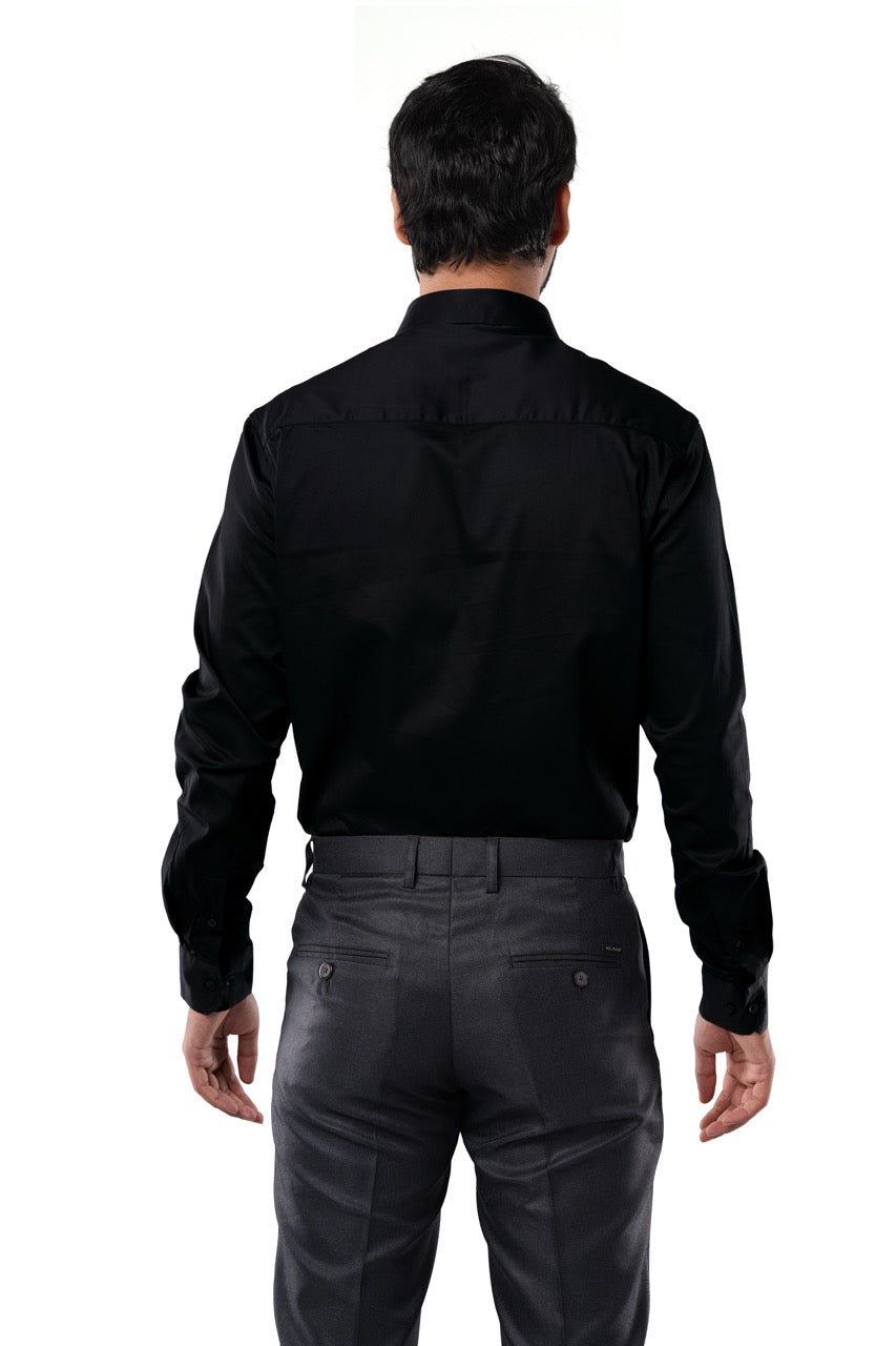Onyx Black Stretch Cotton Formal Shirt