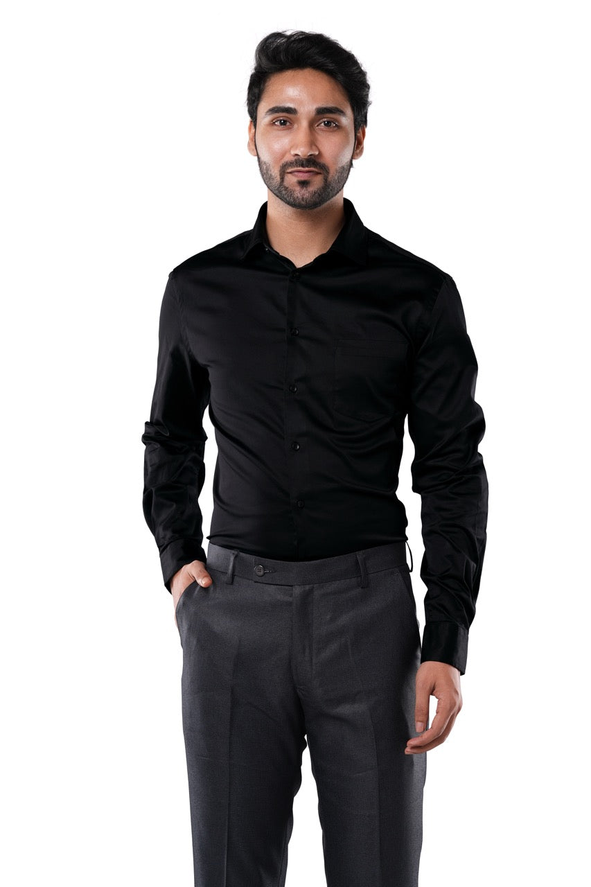 Onyx Black Stretch Cotton Formal Shirt