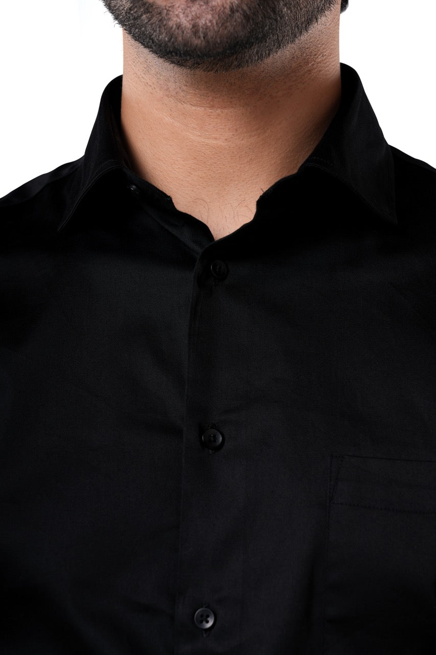 Onyx Black Stretch Cotton Formal Shirt
