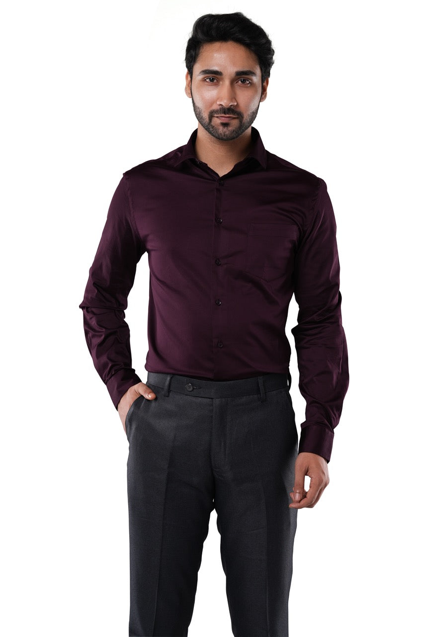 Merlot Plum Stretch Cotton Formal Shirt