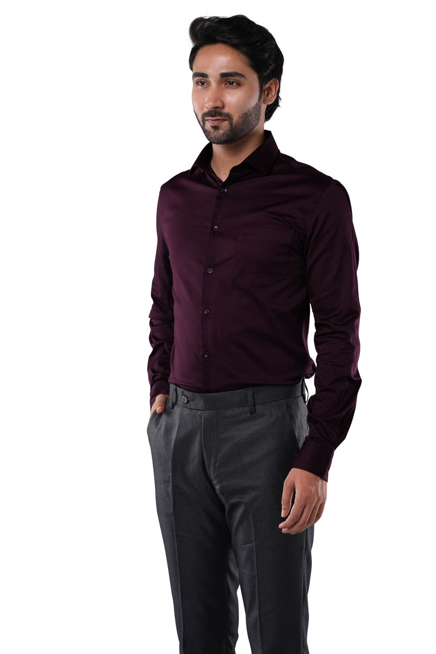 Merlot Plum Stretch Cotton Formal Shirt