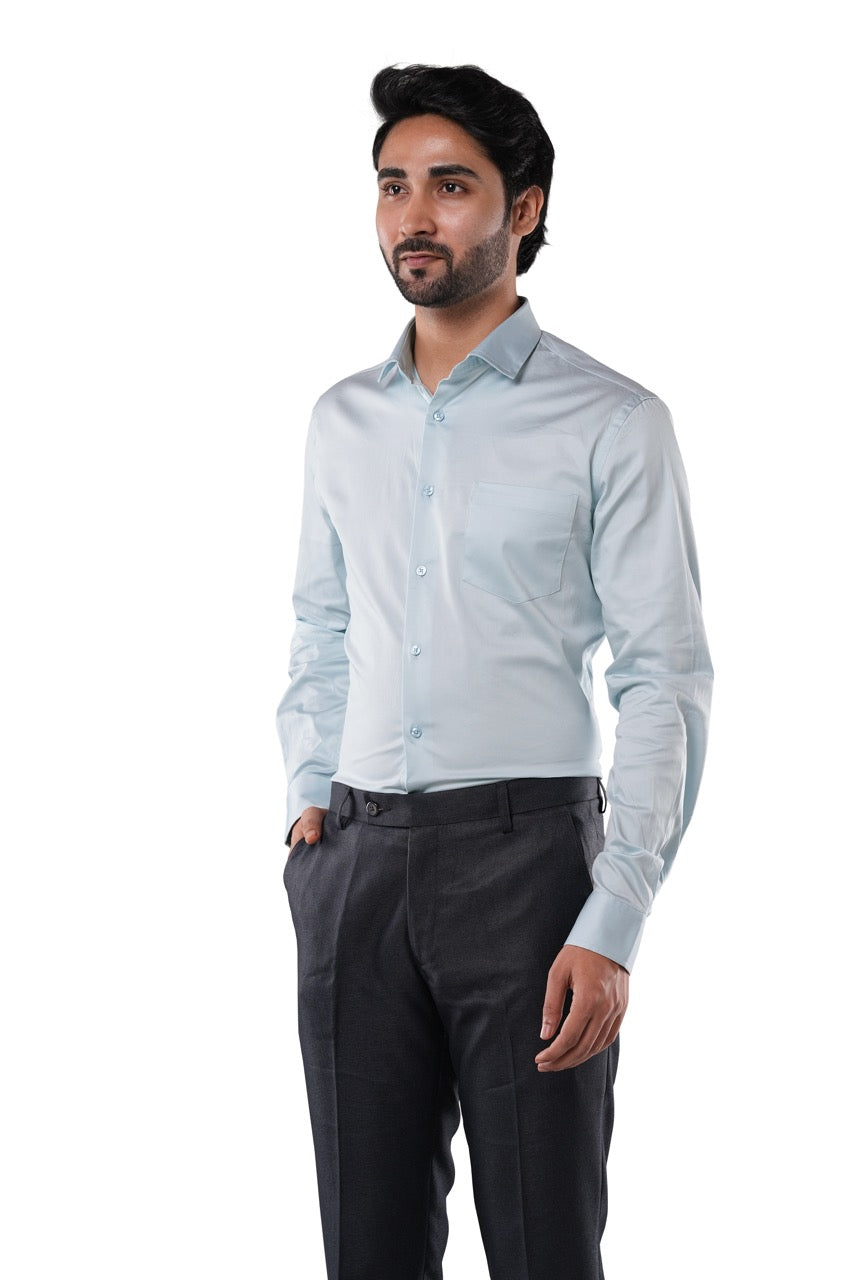 Mineral Blue Stretch Cotton Formal Shirt