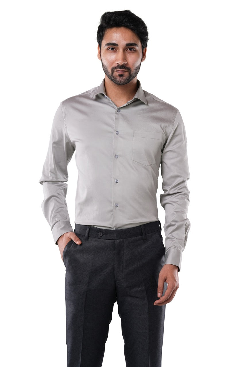 Stone Taupe Stretch Cotton Formal Shirt