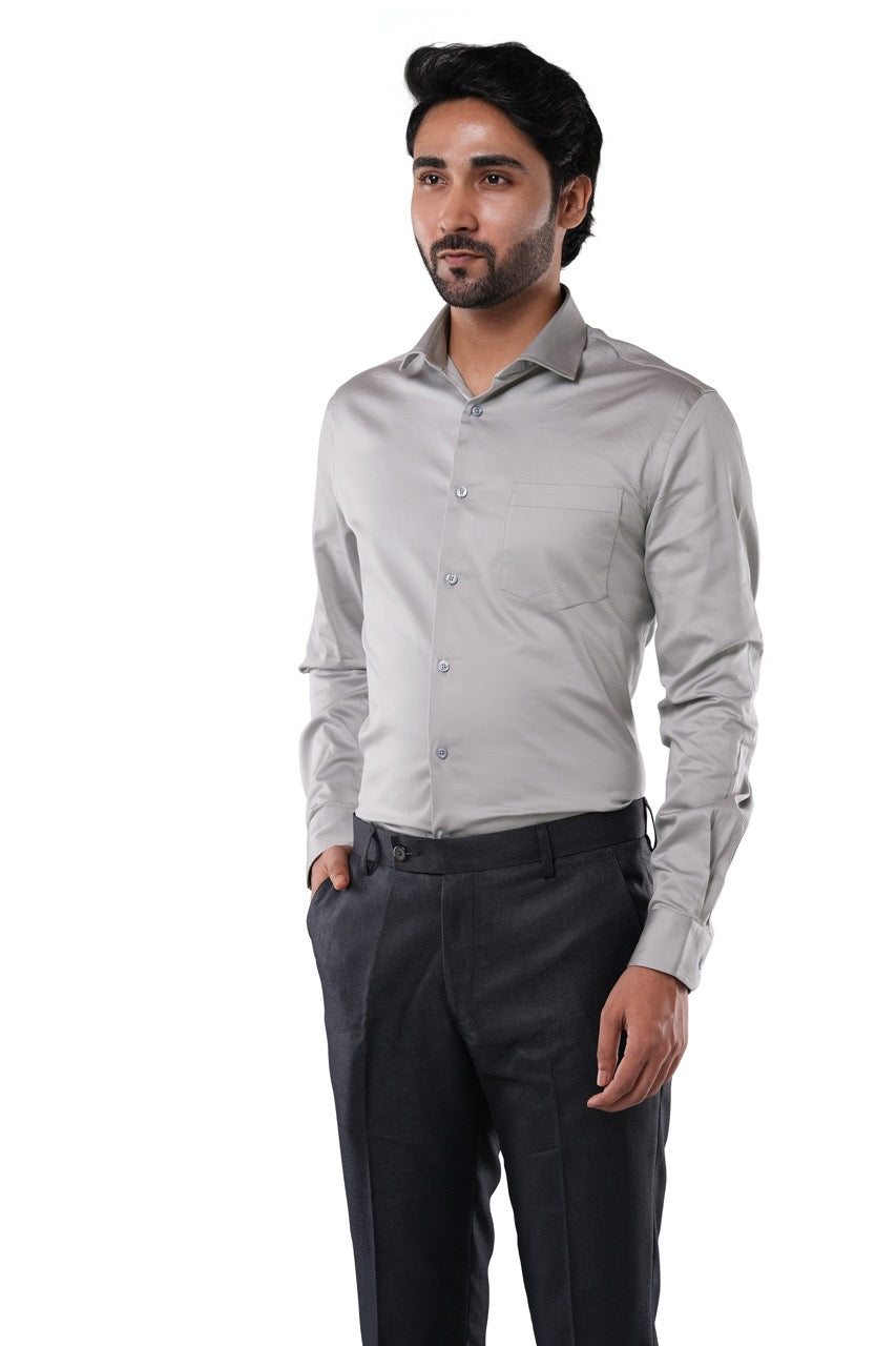 Stone Taupe Stretch Cotton Formal Shirt