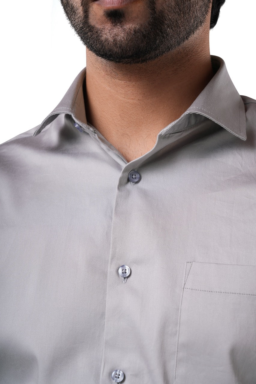 Stone Taupe Stretch Cotton Formal Shirt