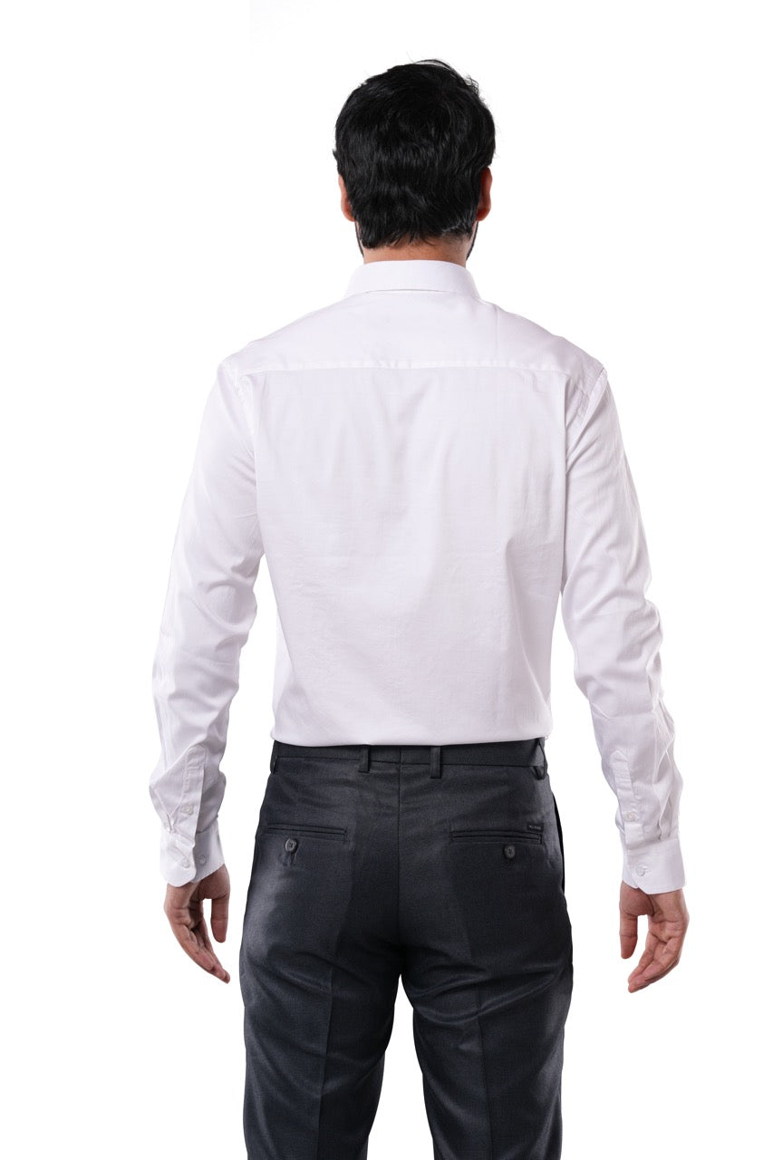 Pearl White Stretch Cotton Formal Shirt