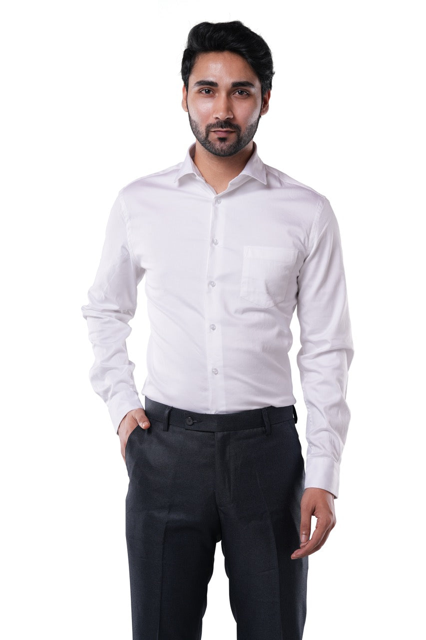 Pearl White Stretch Cotton Formal Shirt