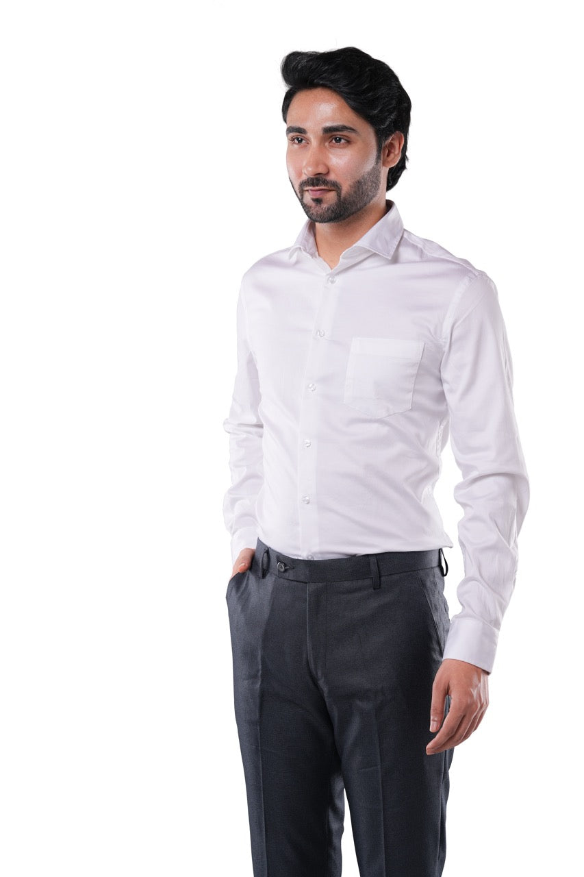 Pearl White Stretch Cotton Formal Shirt