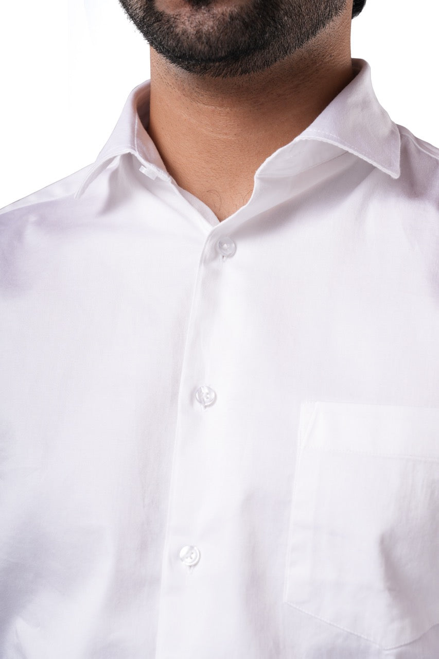 Pearl White Stretch Cotton Formal Shirt