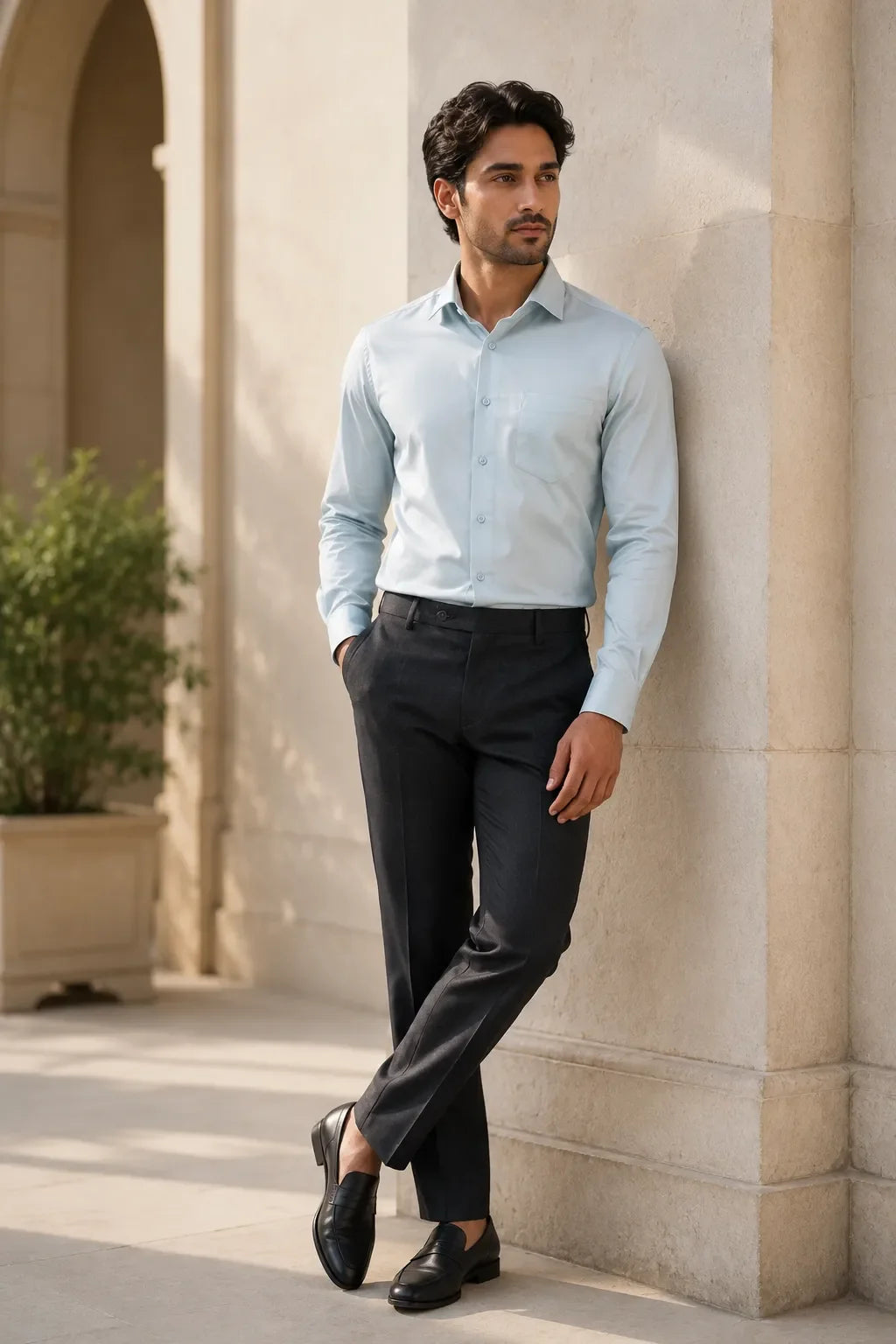 Mineral Blue Stretch Cotton Formal Shirt