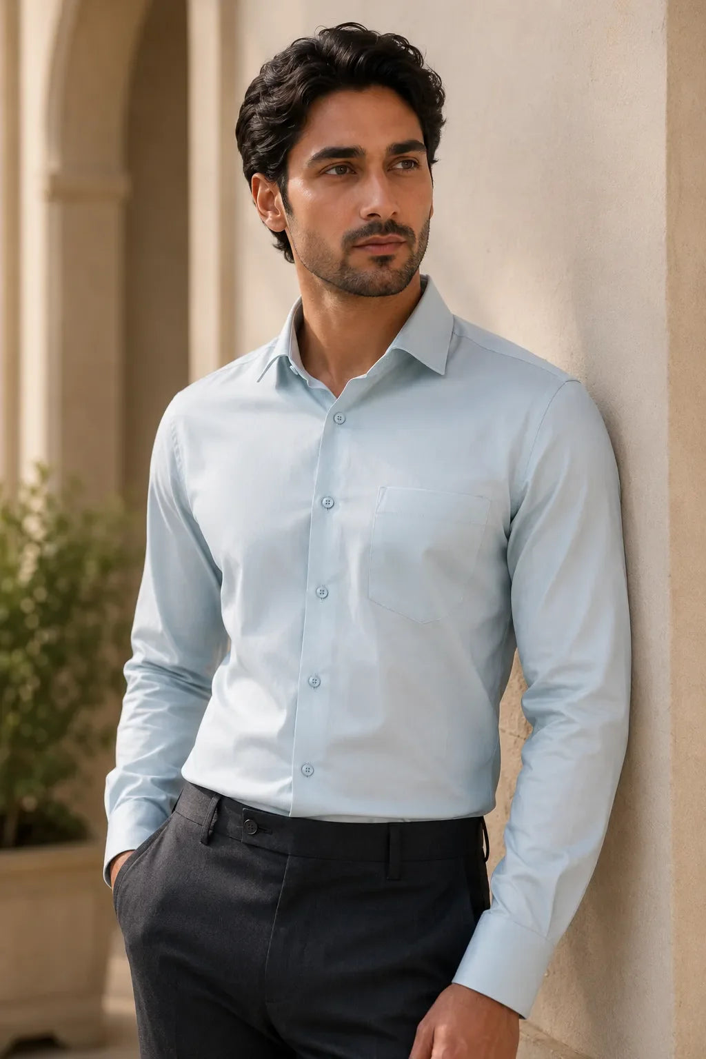 Mineral Blue Stretch Cotton Formal Shirt