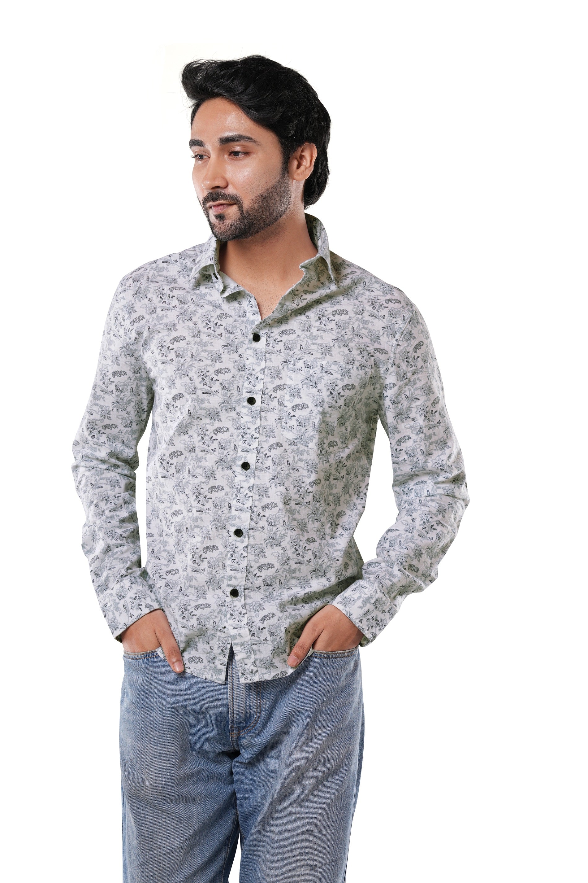 Porcelain White Printed Cotton Casual Shirt
