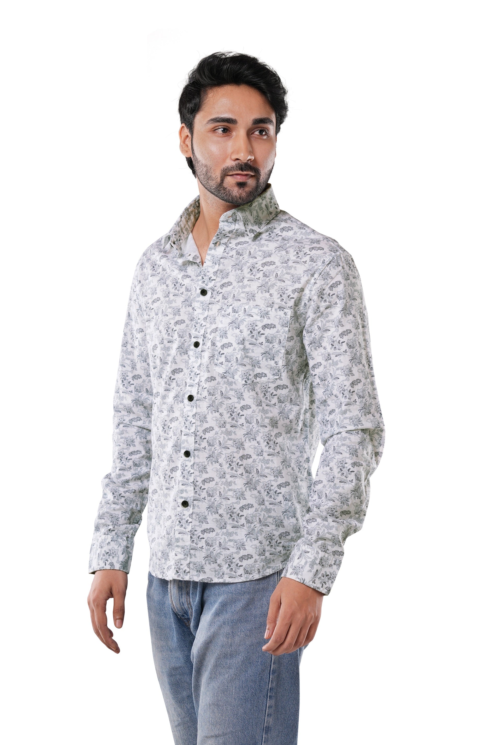 Porcelain White Printed Cotton Casual Shirt