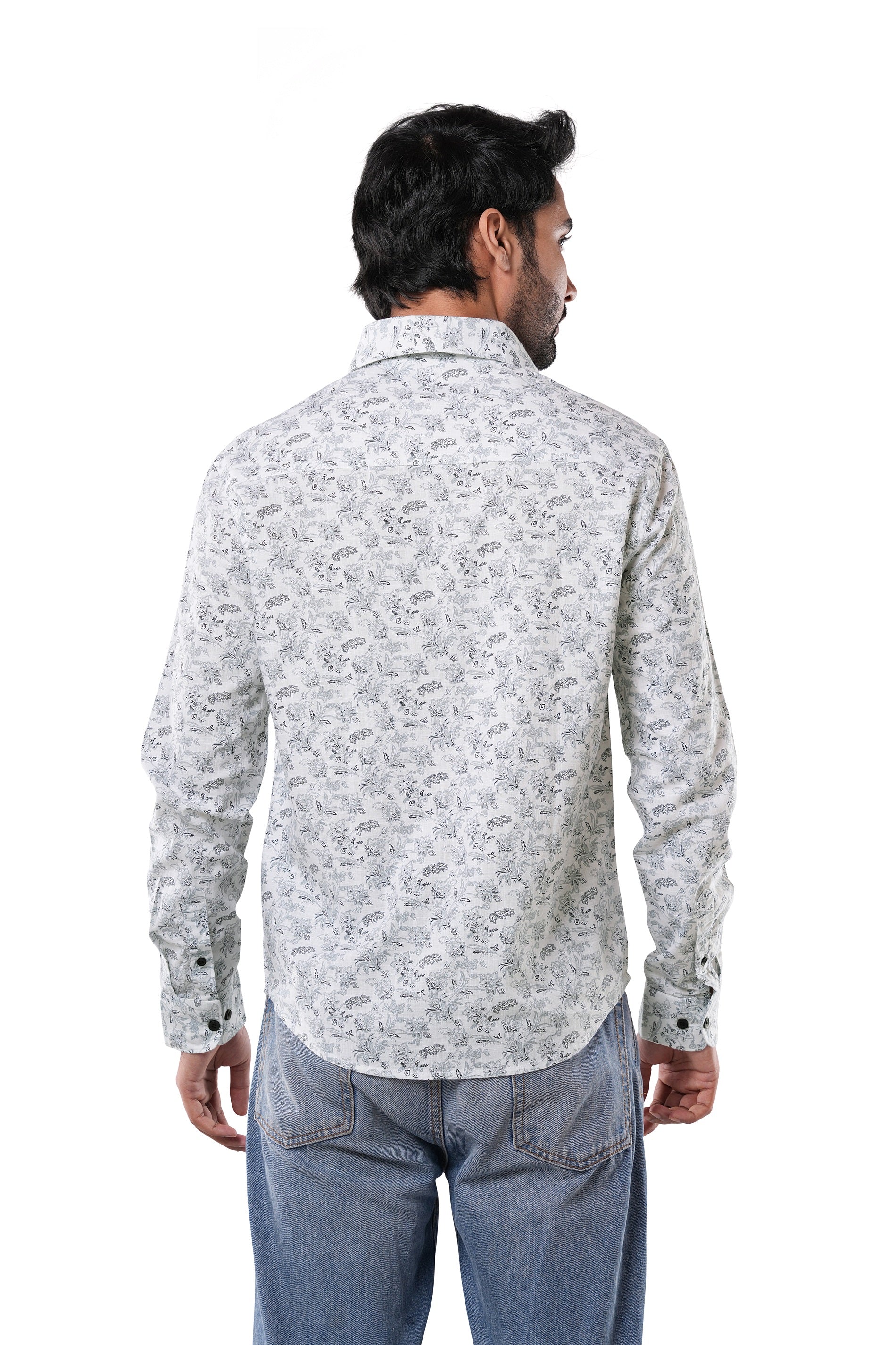 Porcelain White Printed Cotton Casual Shirt