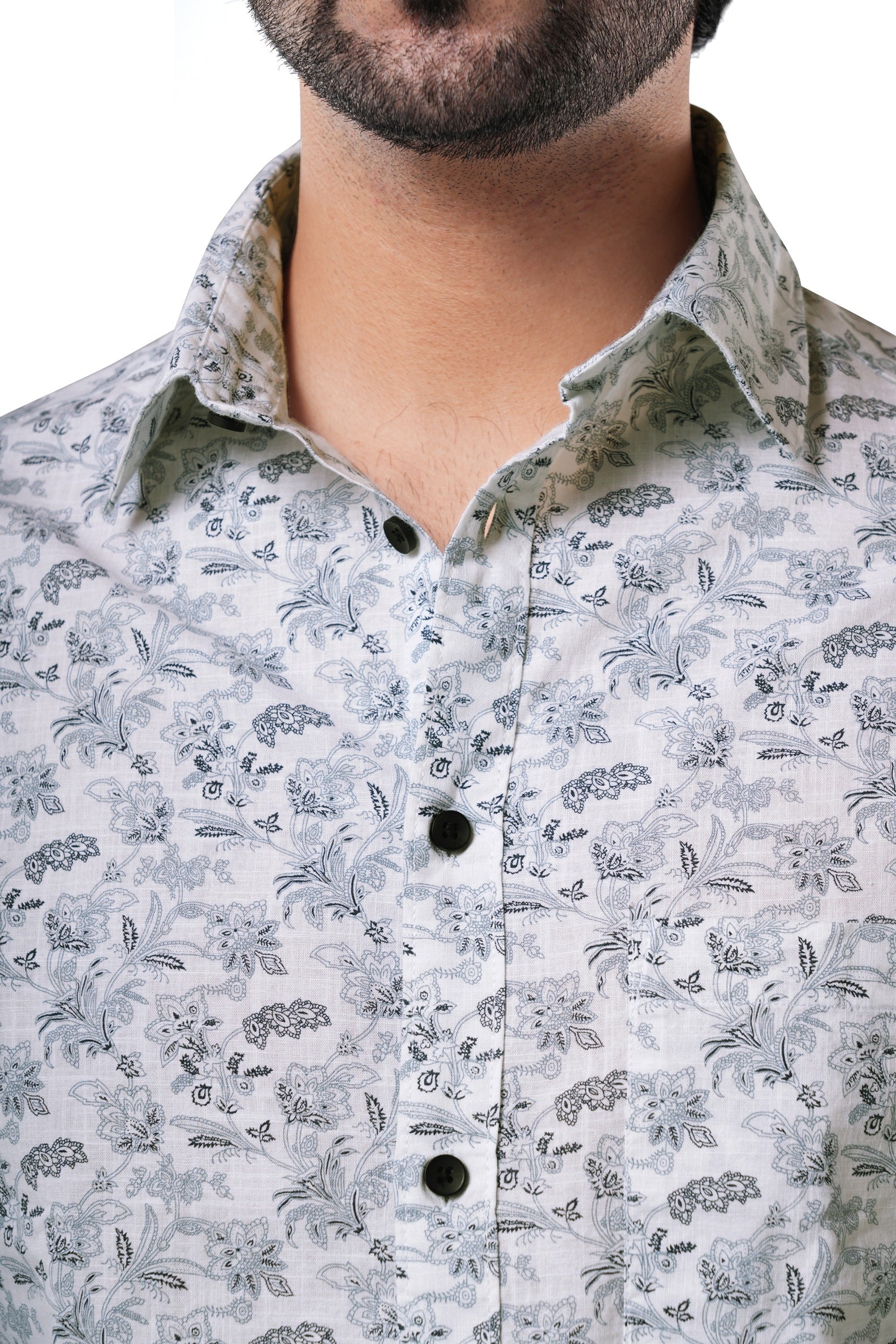 Porcelain White Printed Cotton Casual Shirt