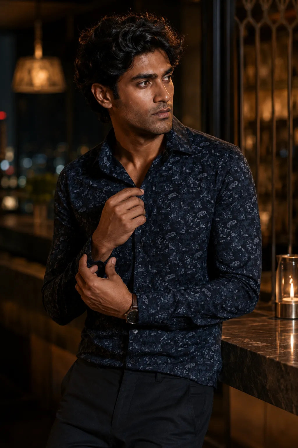 Deep Indigo Printed Cotton Casual Shirt