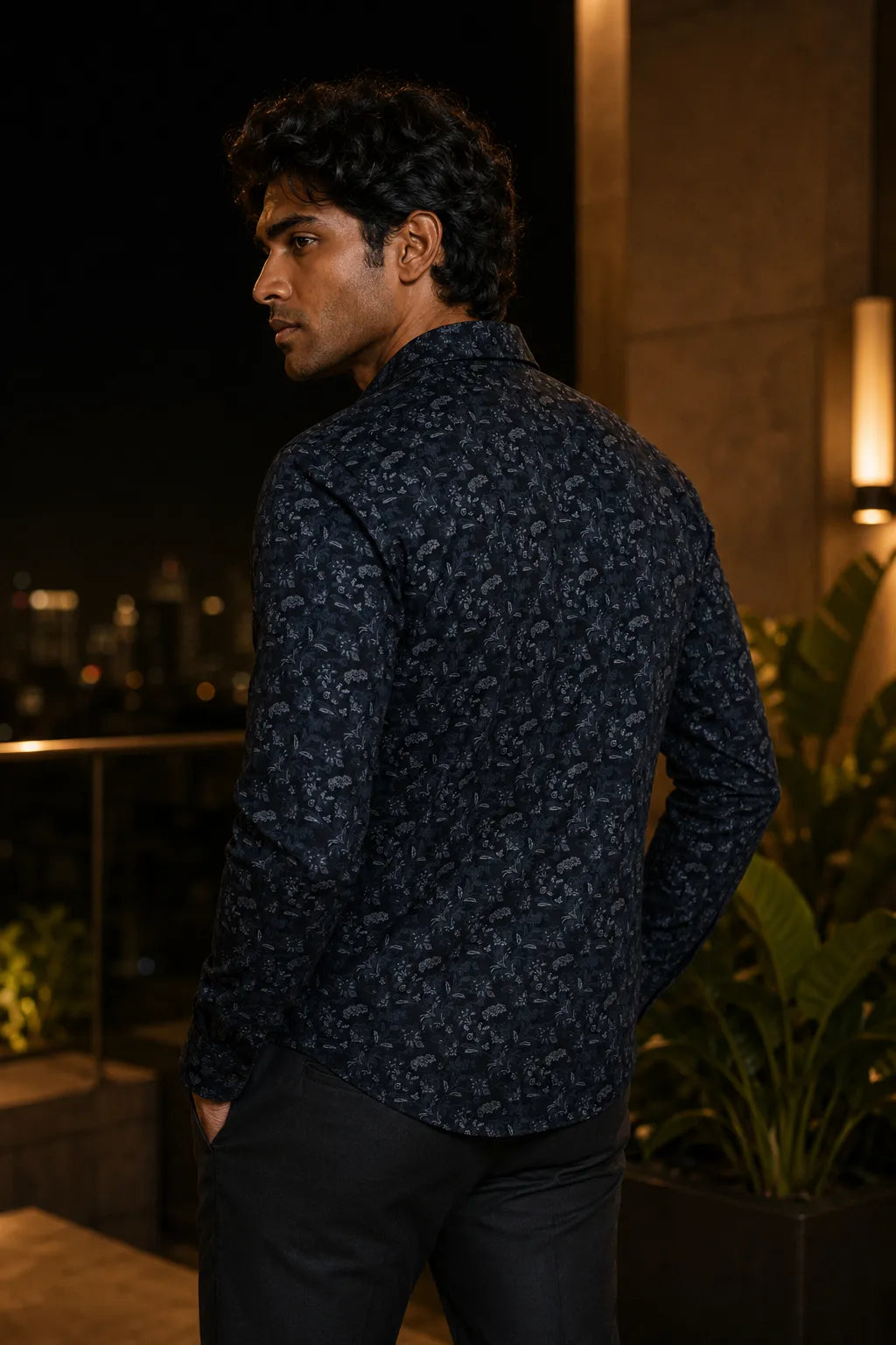 Deep Indigo Printed Cotton Casual Shirt