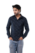 Deep Indigo Printed Cotton Casual Shirt
