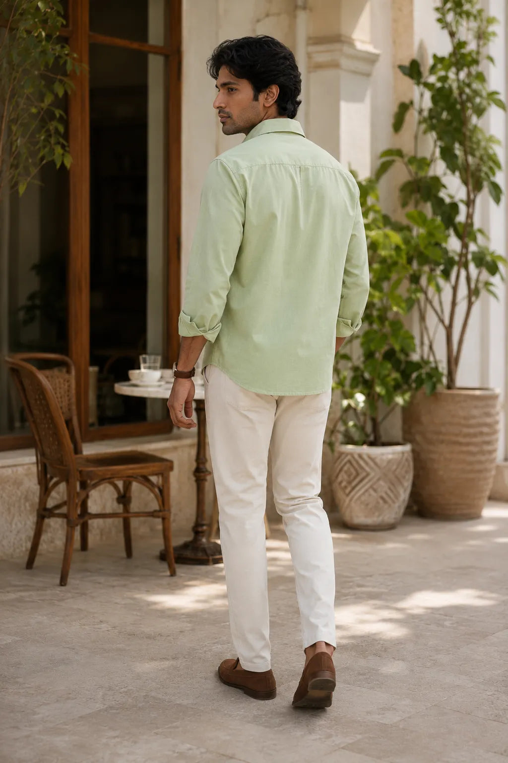 Sage Mist Slub Cotton Casual Shirt