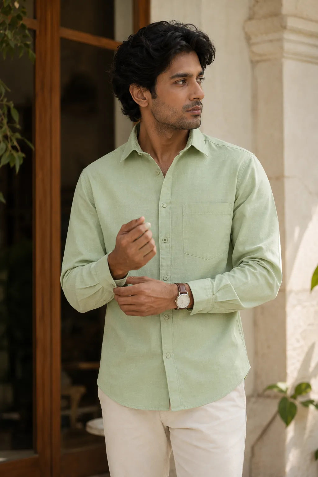 Sage Mist Slub Cotton Casual Shirt