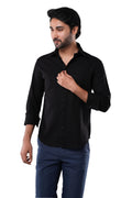 Midnight Black Slub Cotton Casual Shirt