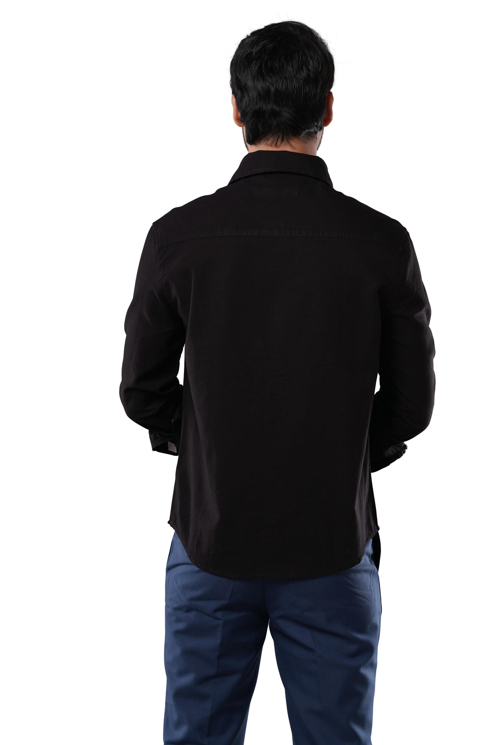 Midnight Black Slub Cotton Casual Shirt
