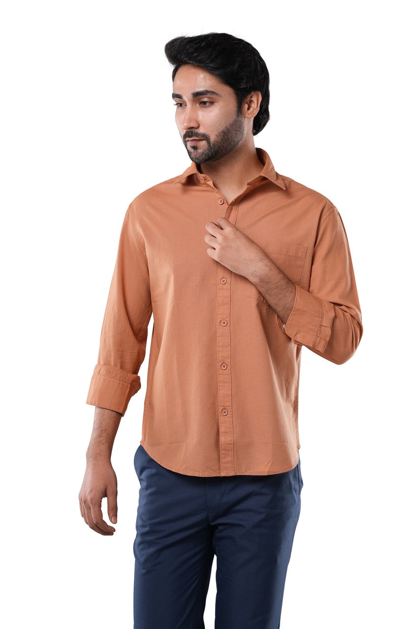 Amber Brown Slub Cotton Casual Shirt