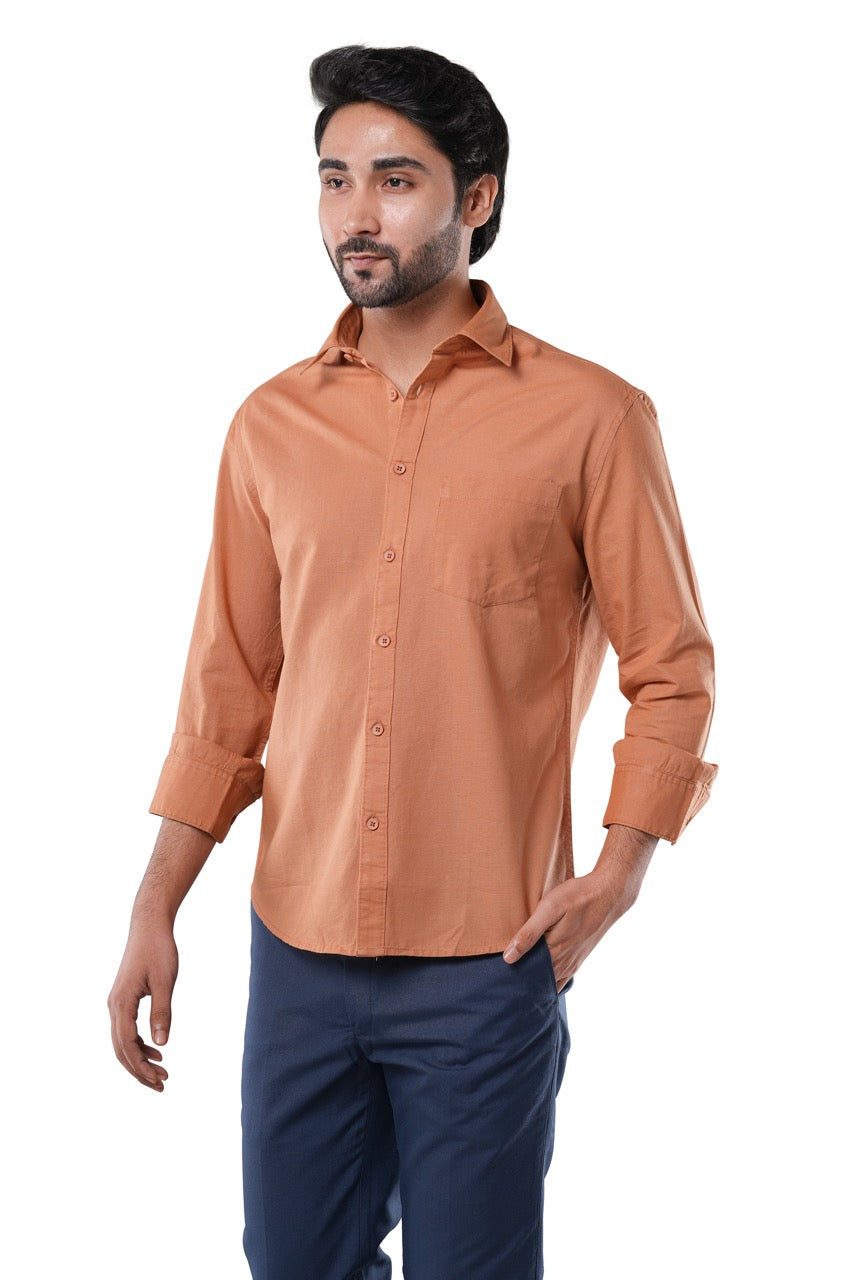 Amber Brown Slub Cotton Casual Shirt