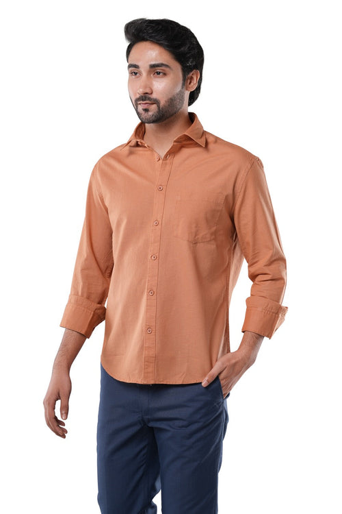 Amber Brown Slub Cotton Casual Shirt