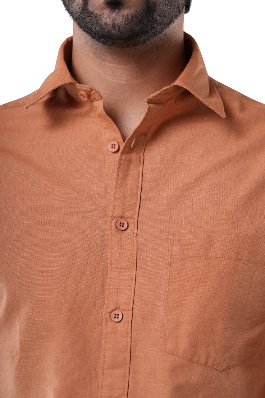 Amber Brown Slub Cotton Casual Shirt