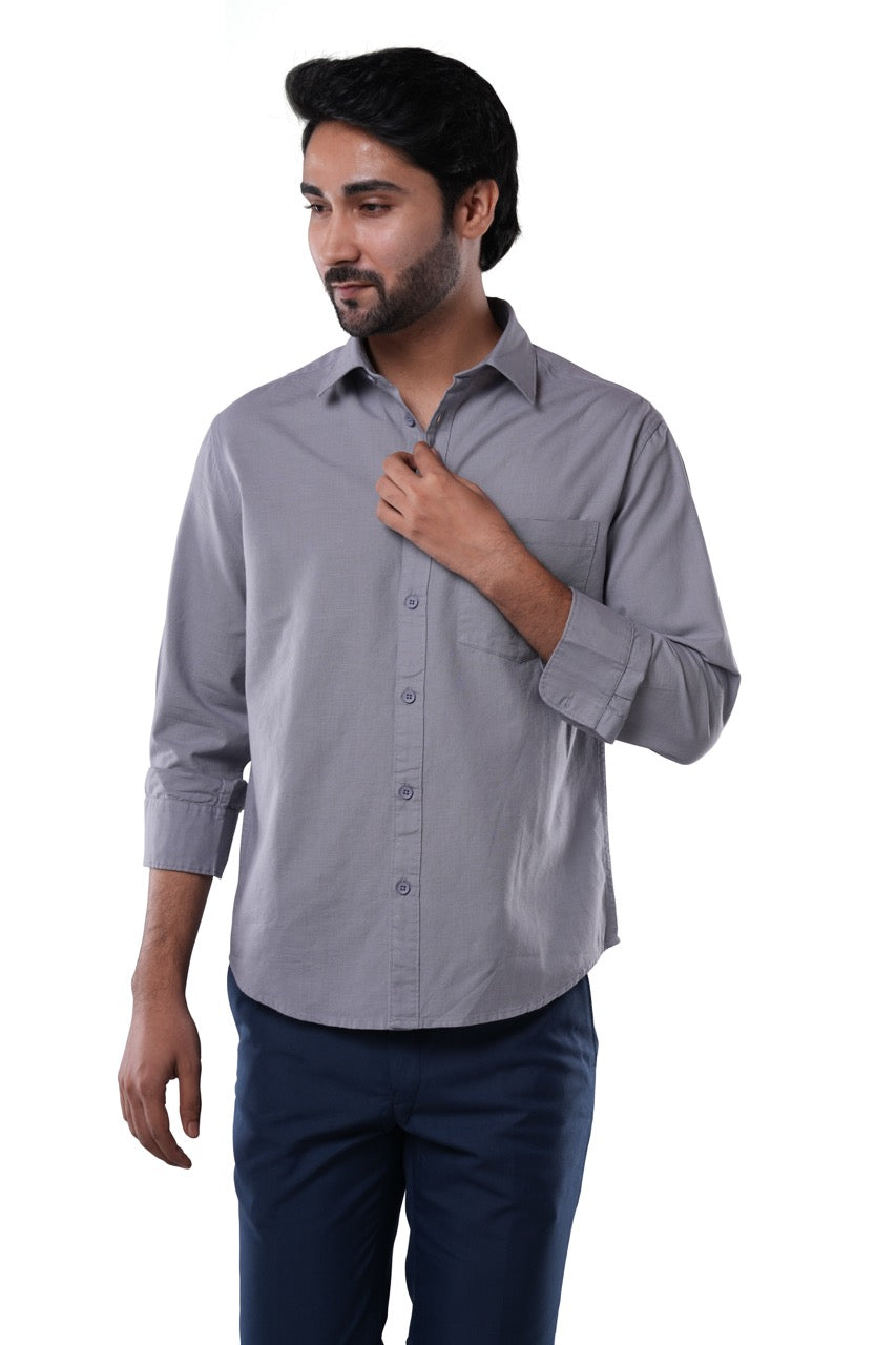 Shadow Grey Slub Cotton Casual Shirt