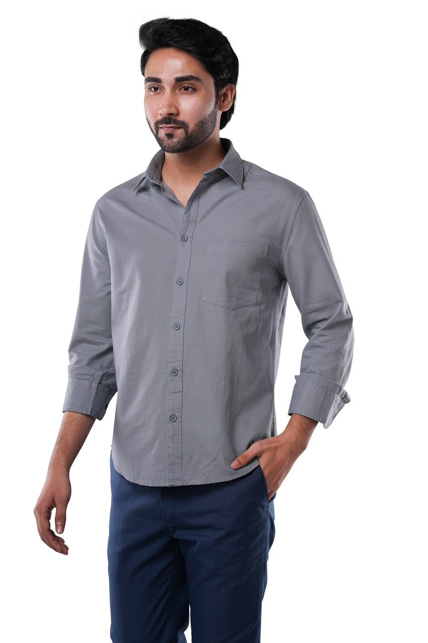 Shadow Grey Slub Cotton Casual Shirt