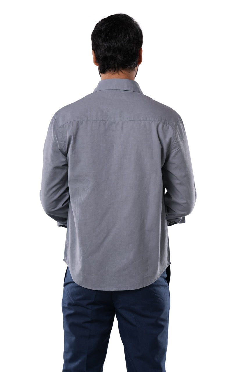 Shadow Grey Slub Cotton Casual Shirt