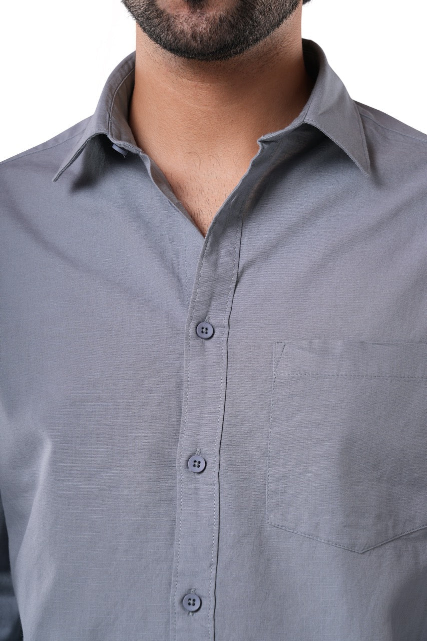 Shadow Grey Slub Cotton Casual Shirt
