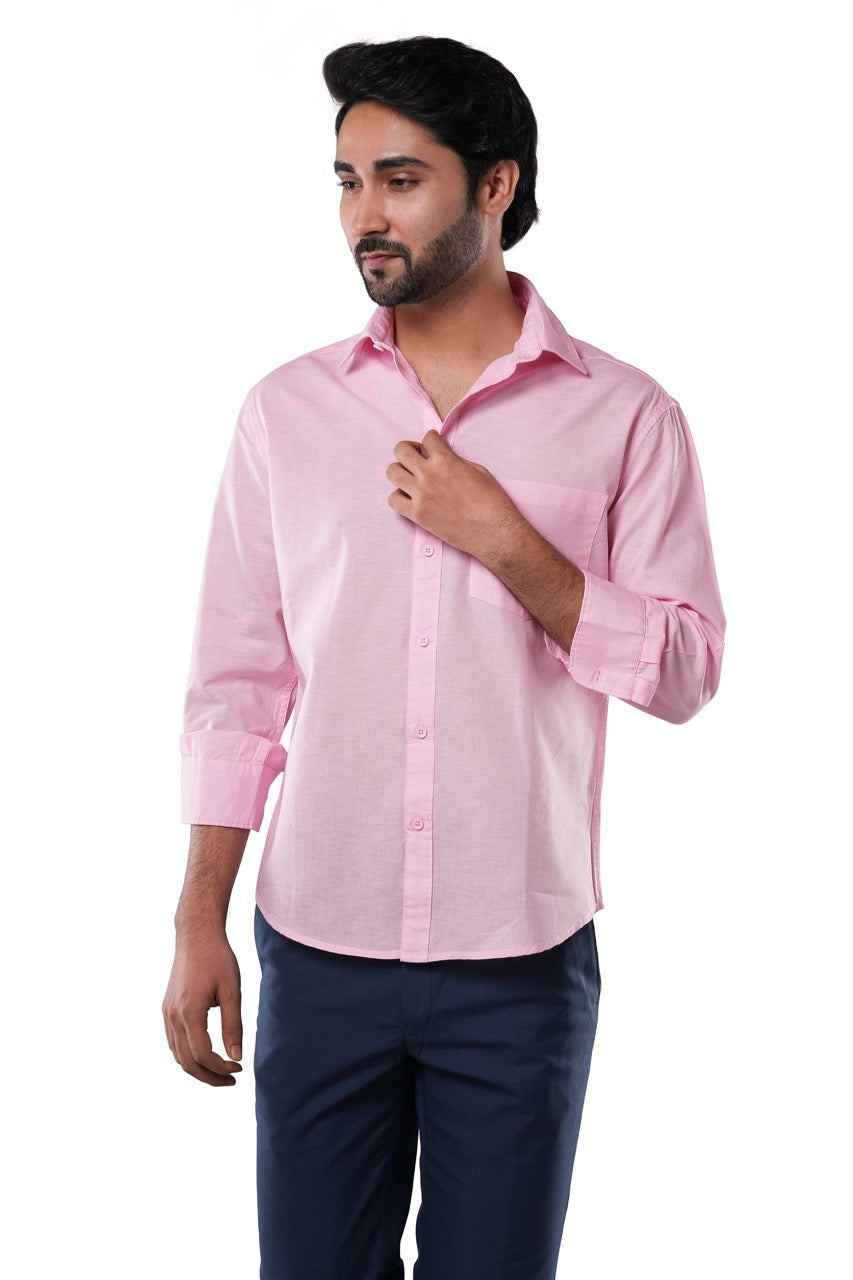 Rose Quartz Slub Cotton Casual Shirt
