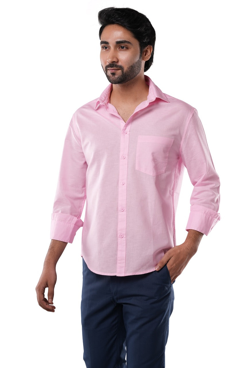 Rose Quartz Slub Cotton Casual Shirt