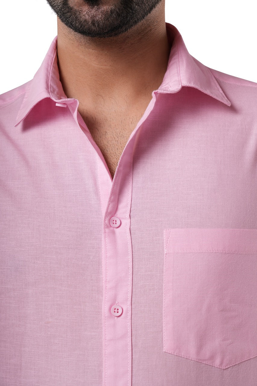 Rose Quartz Slub Cotton Casual Shirt