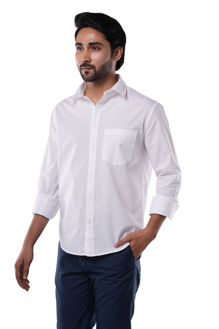 Phantom White Slub Cotton Casual Shirt